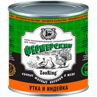 Собаки ZooRing д/всех пород собак фермерские кусочки в желе утка и индейка ж/б 850гр/6шт/521094 ЧЗ
