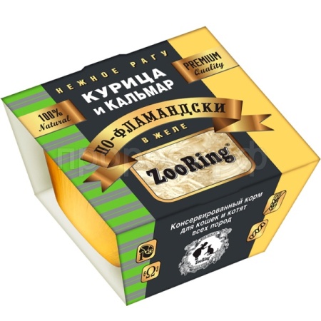 Кошки ZooRing рагу желе курица/кальмар по-фламандски д/кошек и котят ж/б 75гр/12шт/521688 ЧЗ