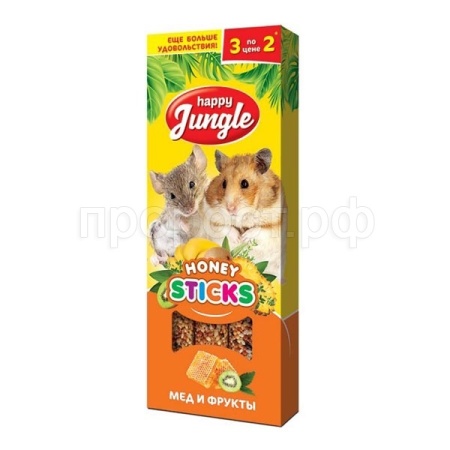 Лакомство для мелких грызунов Палочки мед и фрукты Хэппи Джангл  90гр