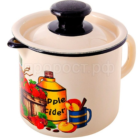 Кружка 1л с носиком с крышкой слоновая кость с рис. 40204-072/4-У9 /9шт/Керчь  
