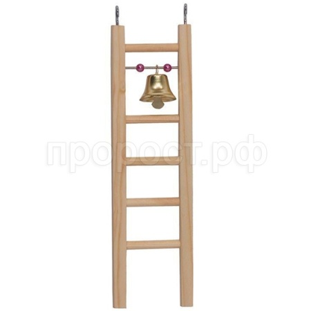 Игрушка для птиц Лесенка деревянная малая с бусами и колокольчиком 
