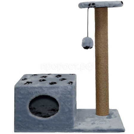 Когтеточка домик с полкой на основании квадратная мех джут серый с игрушкой 37*68*80см/DONBARON