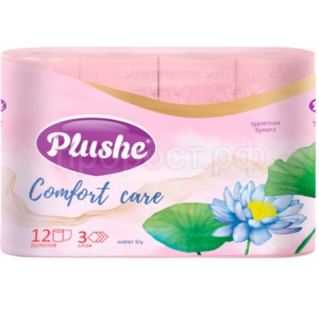 Туалетная бумага 3 слоя "Plushe Comfort care water lily" 12рулонов розовый Аромат