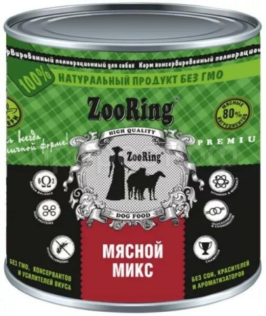 Собаки ZooRing д/всех пород собак мясной микс ж/б 850гр/6шт/313512