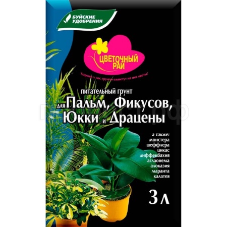 Грунт Цветочный Рай 3л для Пальм,Фикусов,Юкки и Драцены Грунт Цветочный Рай 3л для Пальм,Фикусов,Юкки и Драцены