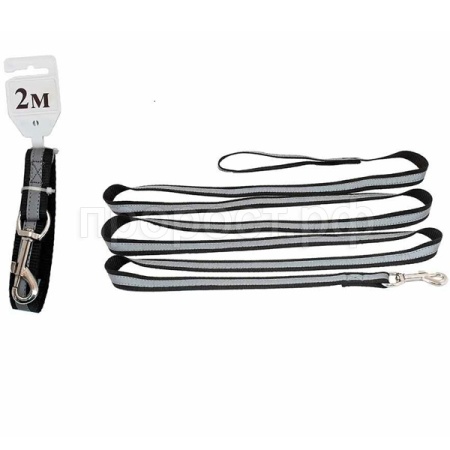 Поводок капрон 25мм*2м ЧИП светоотражающий черный/021625черн/Дарэлл